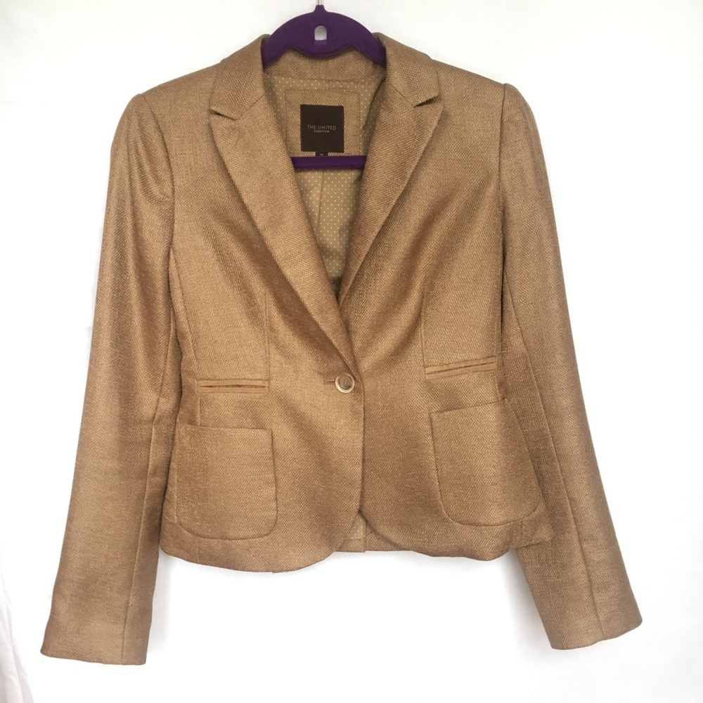XS The Limited gold blazer. Polka dot lining.